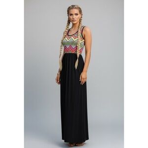 New 42POPS Boho Maxi Sleeveless Tank Dress Chevron Festival Sz Medium USA Made